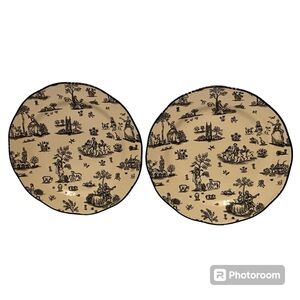 WOOD & SONS SET OF 2 DINNER PLATES TOILE DE JOUY BLACK CREAM 10.75” HOME DINING